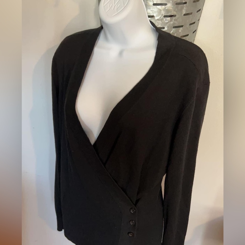 Cabi med #3160 black crossover wrap sweater